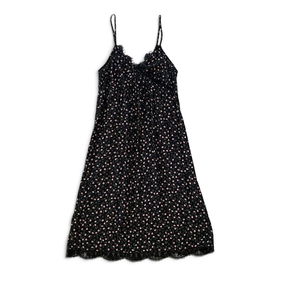 Vintage Y2K Old Navy Slip Dress S Petite Black Pink Floral Lace Fairy Grunge